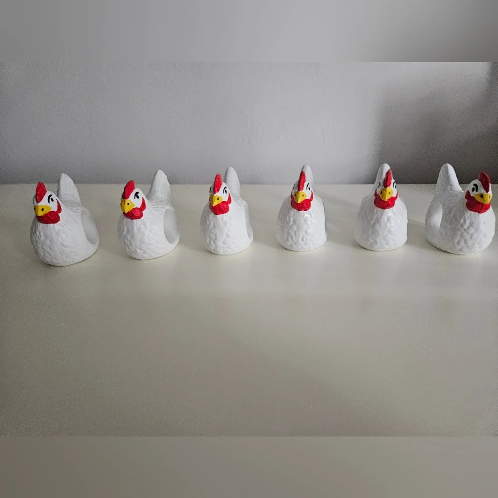 White Ceramic Hand Painted Chicken Napkin Holders x 6